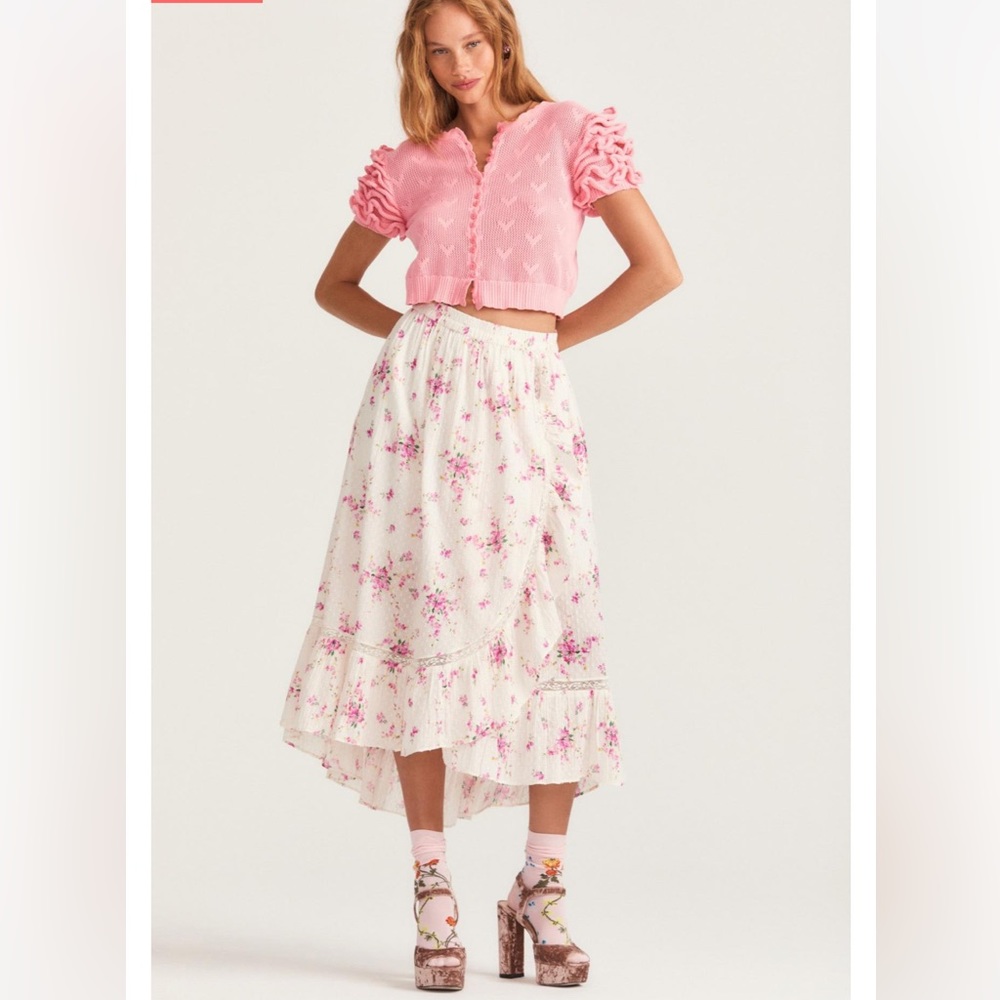 Loveshackfancy Viva magenta light floral skirt